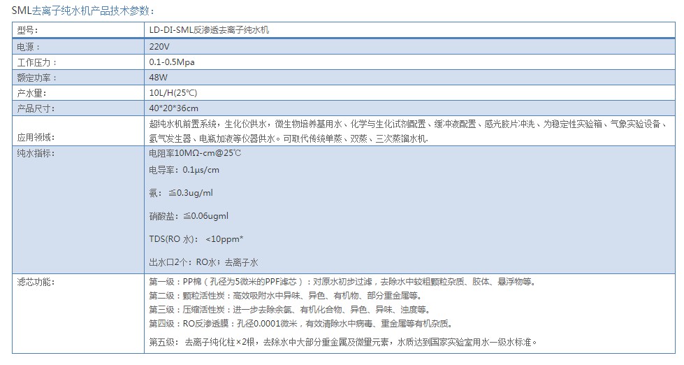 去离子纯水机SML
