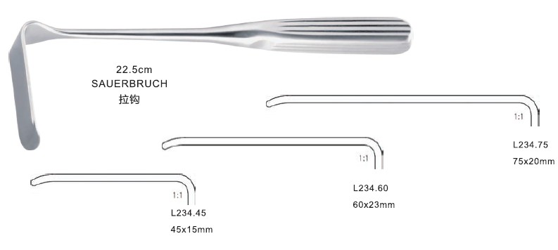 不锈钢手术器械腹部拉钩22.5cm/45×15MM