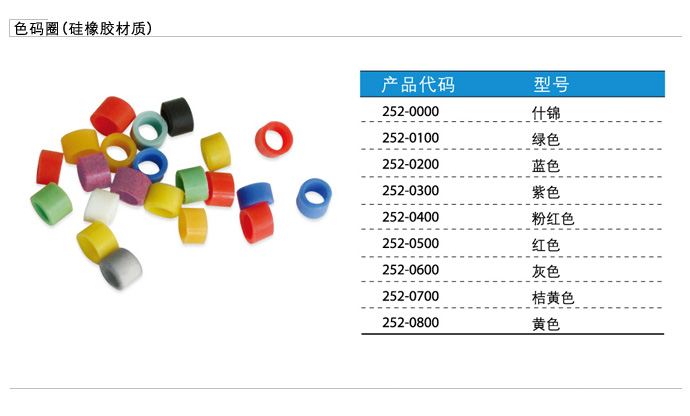 色码圈 （硅橡胶材质） 蓝色 （100只装）252-0200