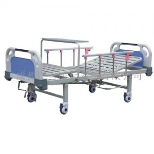 ABS床头带旋转餐桌、铝合金护栏、带轮、带杂物架三折 病床D01-2