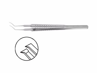 撕囊镊105×13,角弯45°弧头,圆柄,横纹 撕囊镊105×13,角弯45°弧头,圆柄,横纹