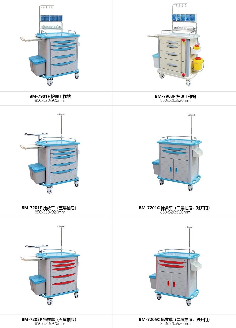 BM-7205C抢救车（二层抽屉，对开门）